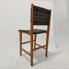 Wooden Barstool with Leather Weaving