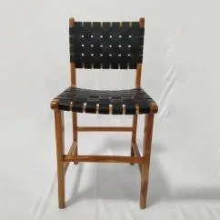 Wooden Barstool with Leather Weaving