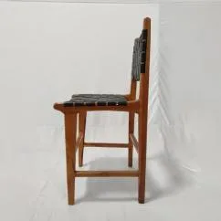 Wooden Barstool with Leather Weaving