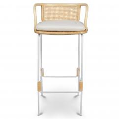 Rattan Chair Barstool with Metal Frame Natural Rattan Wicker Bar Stool with Cushion